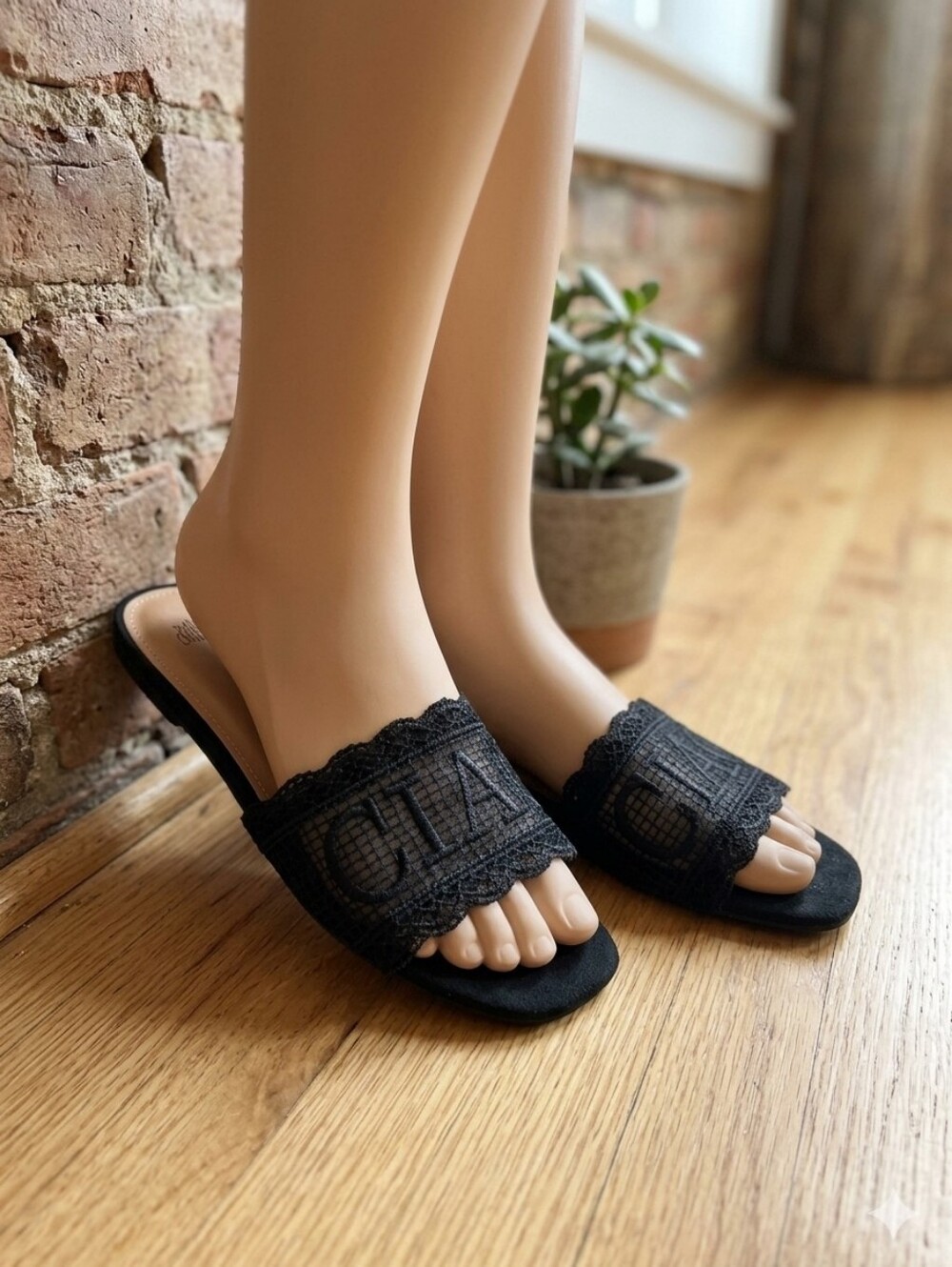 🛍Wild Fable Womens Josephina Lace Flat Sandals Black Size 8